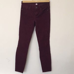 J.Crew corduroy skinny leg pants.